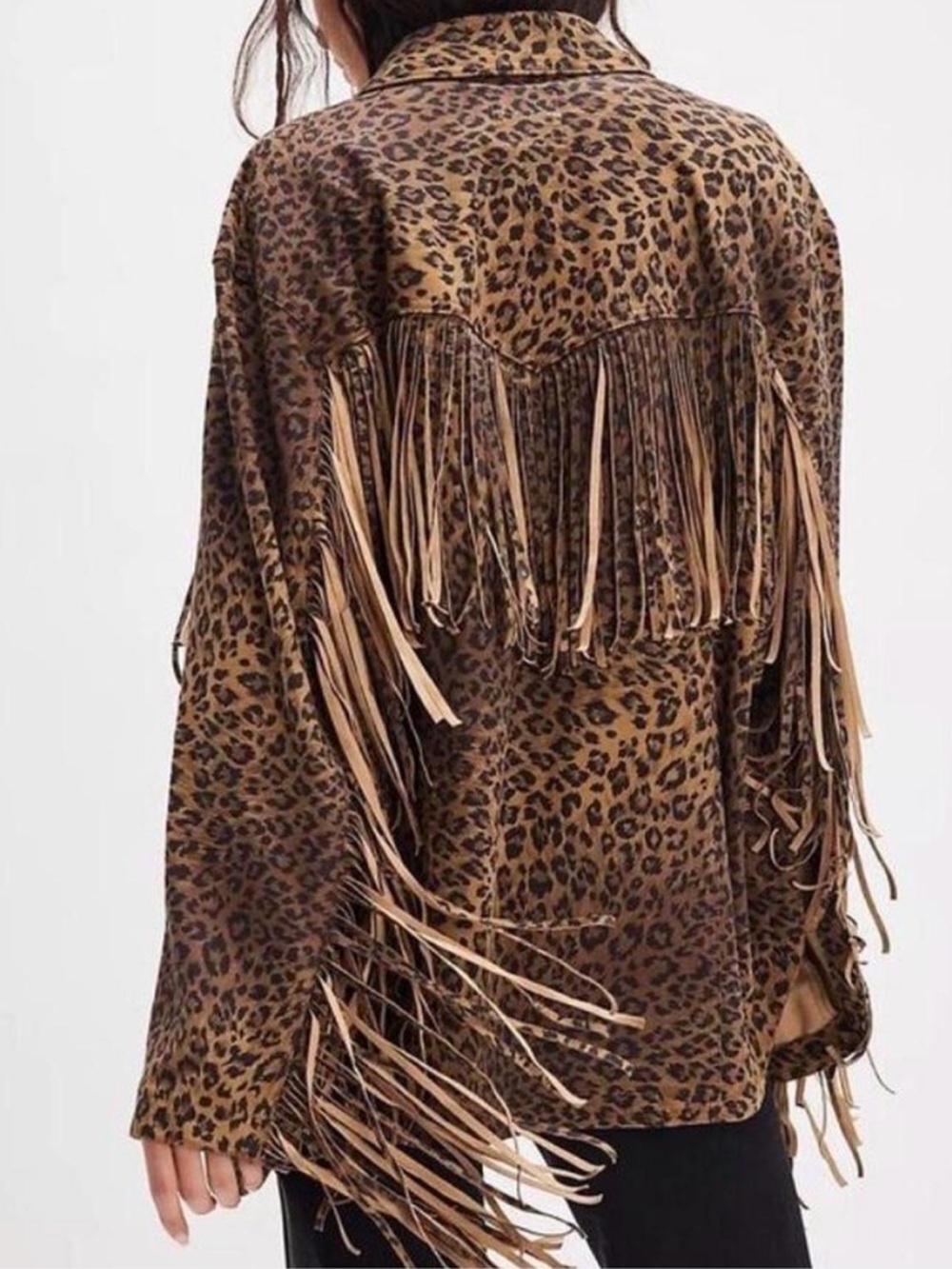 Free People Fringe Out Vegan Suede Animal Print Jacket